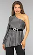 Zilveren Asymmetrische One Sleeve Glitter Top