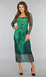 Groene Mesh Jurk met Marmer Print