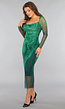 Groene Mesh Jurk met Marmer Print
