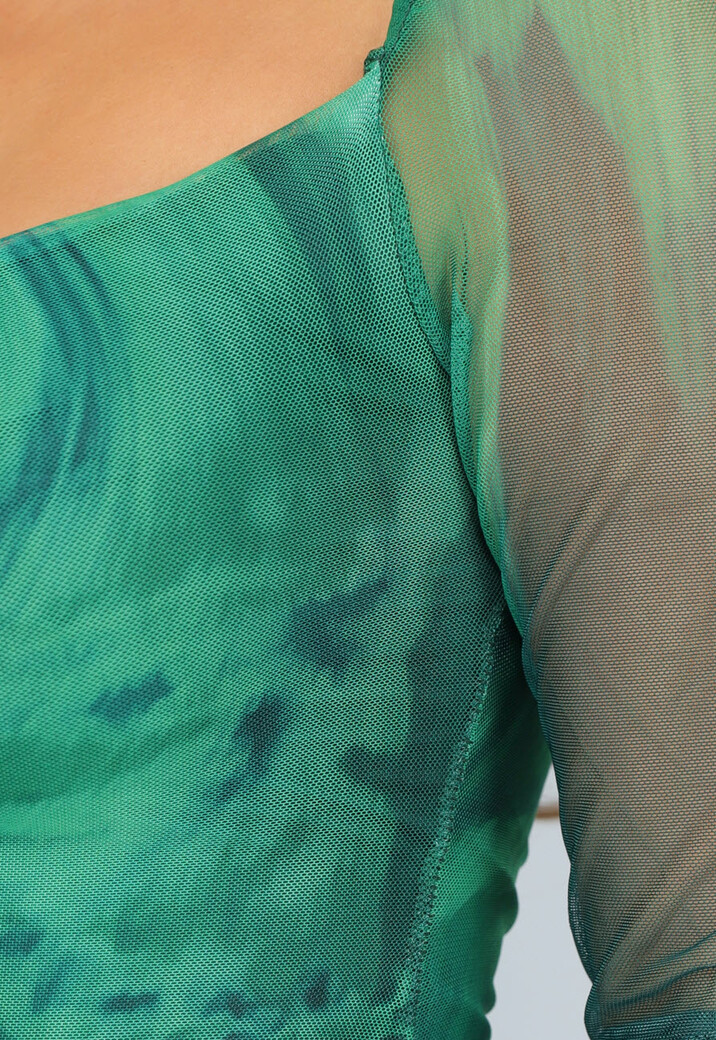 Groene Mesh Jurk met Marmer Print