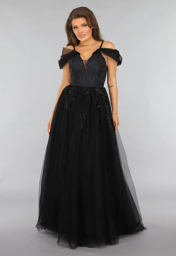 Zwarte Kanten Trouwjurk met Tule Rok