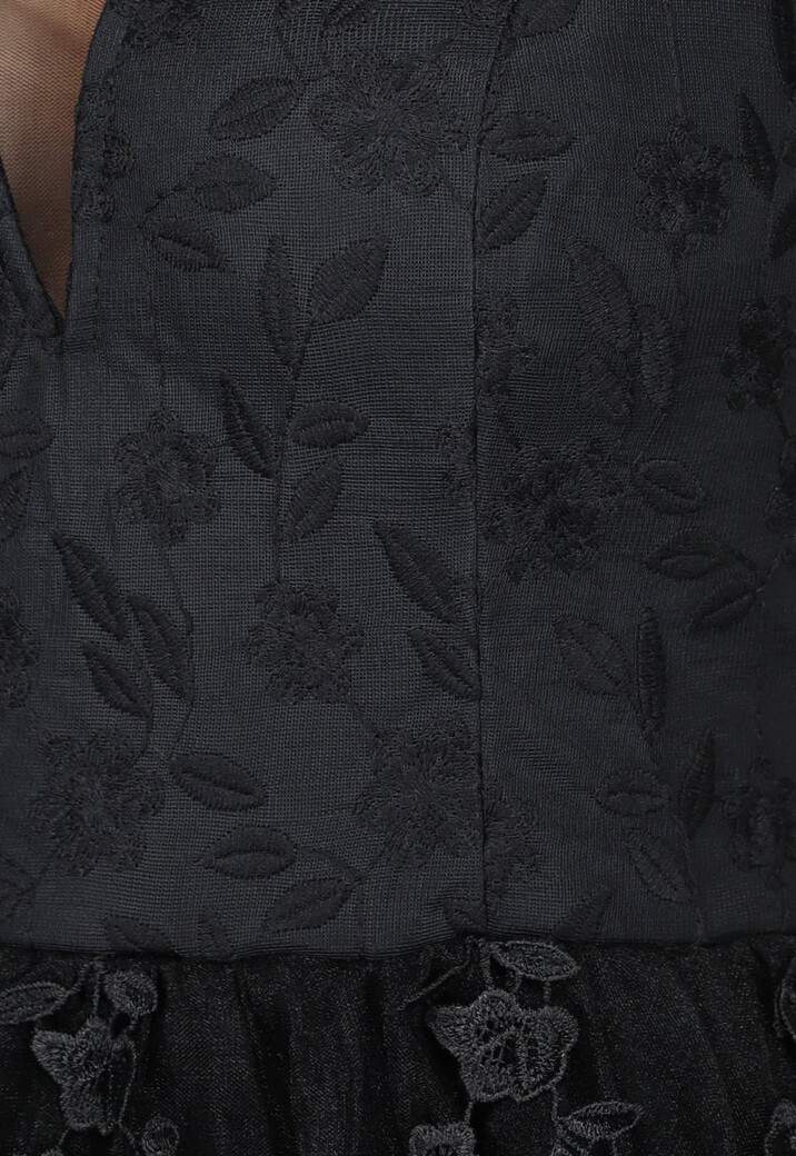 Zwarte Kanten Trouwjurk met Tule Rok