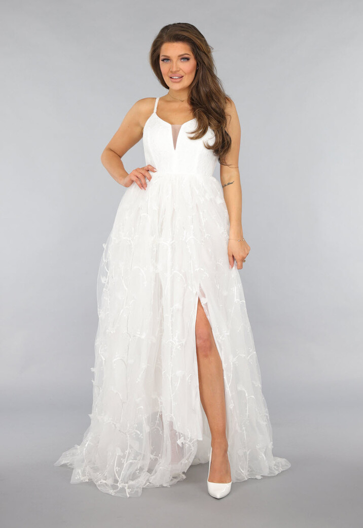 Witte Bruidsjurk met Geborduurde Rok