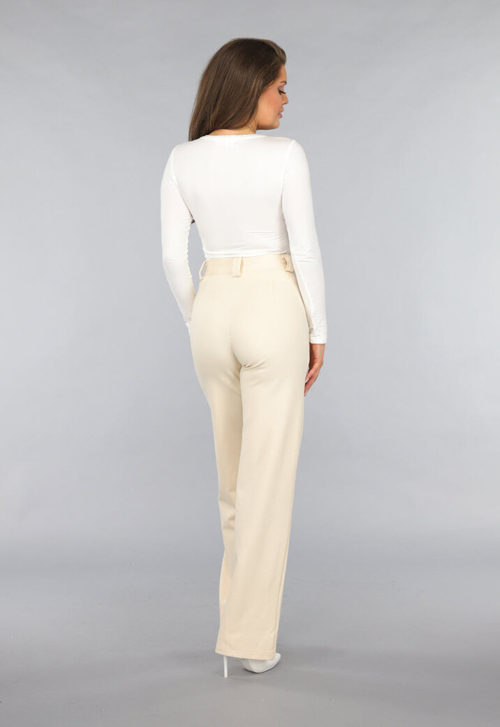 Witte Stretch Top met Brede Hals