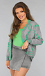 Grijze Cardigan met Groene Details