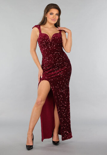 Burgundy Pailletten Galajurk met V Hals