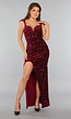 Burgundy Pailletten Galajurk met V Hals