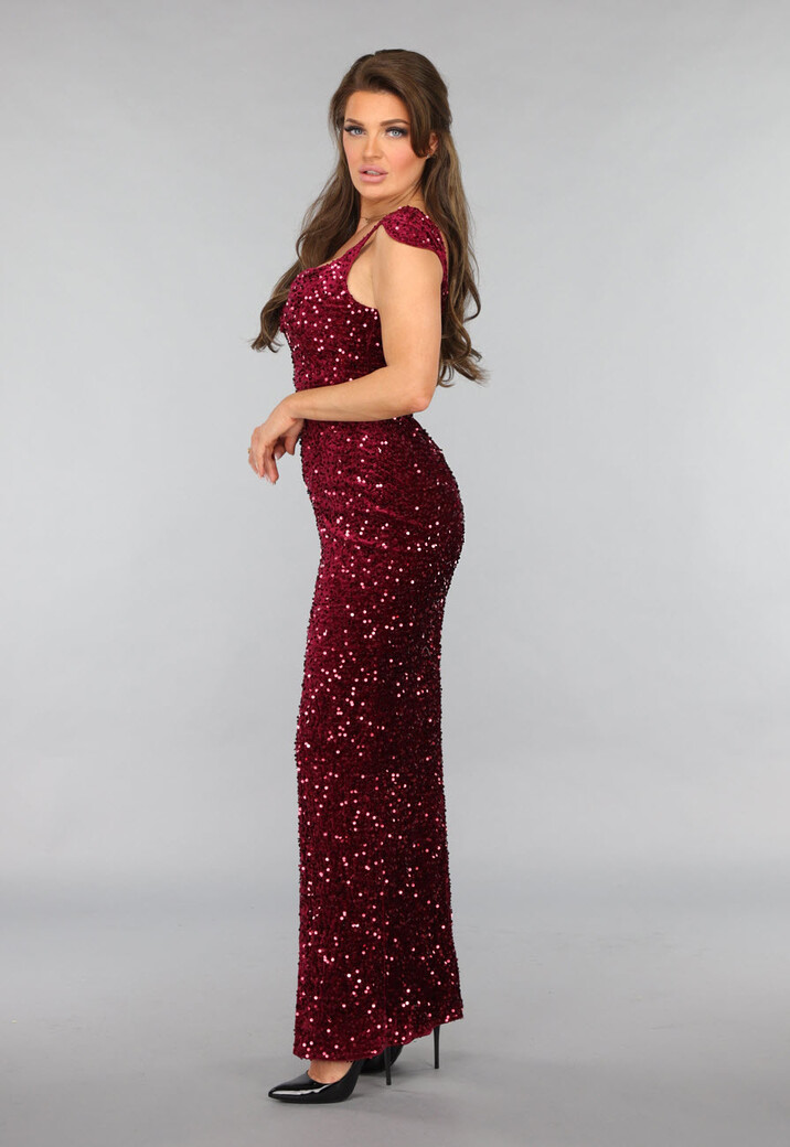 Burgundy Pailletten Galajurk met V Hals