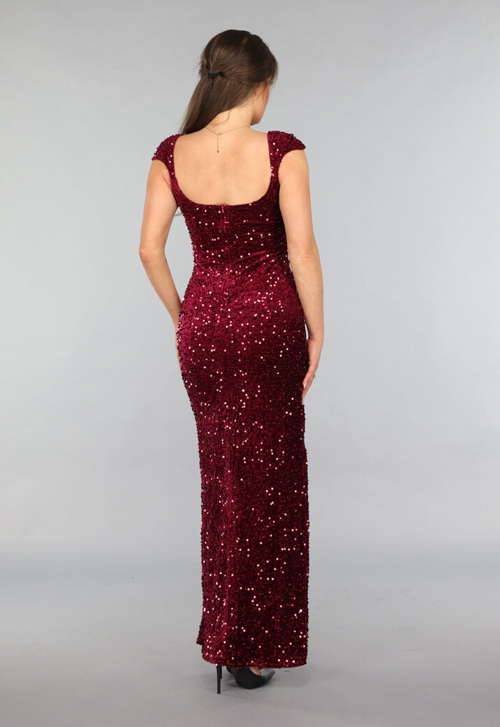 Burgundy Pailletten Galajurk met V Hals