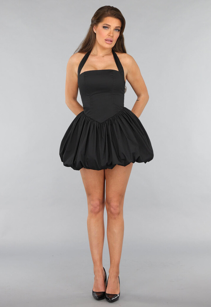 Zwarte Effen Ballon Jurk