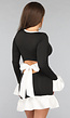 Zwarte Jurk met Witte Ruches Details en Strik