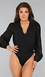 Zwarte Overslag Bodysuit met Powmouwen