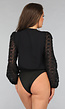 Zwarte Overslag Bodysuit met Powmouwen