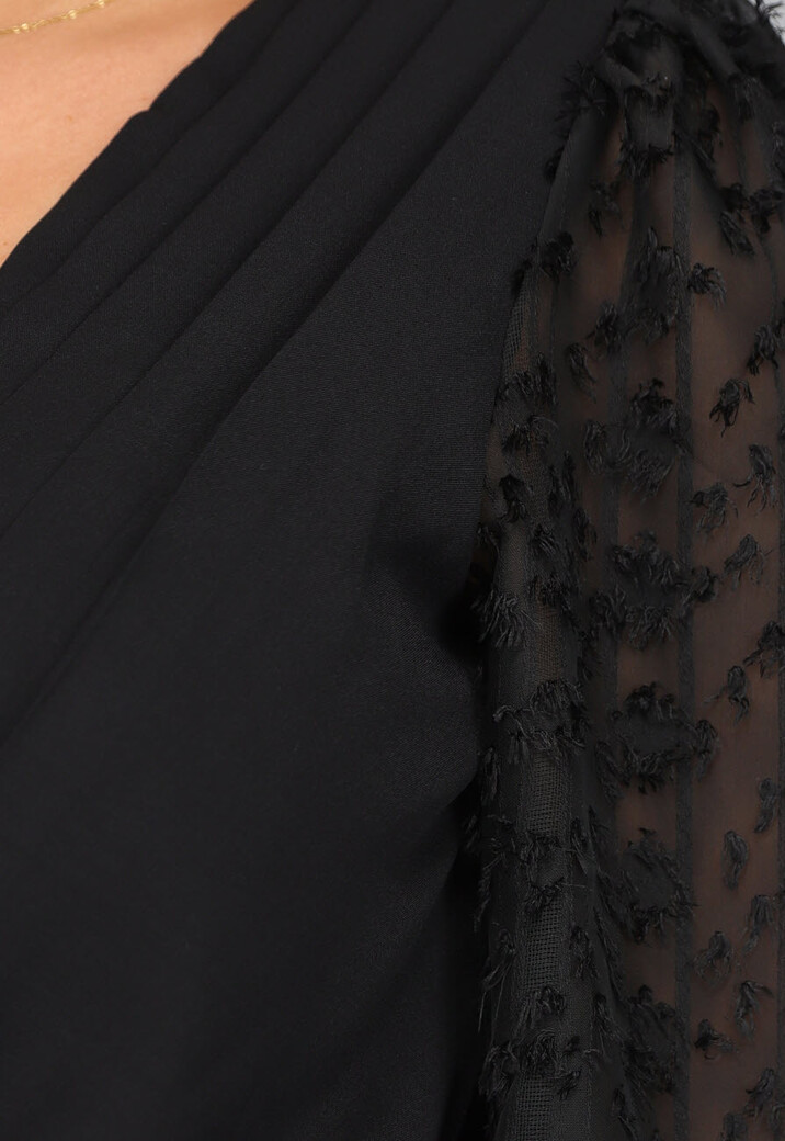 Zwarte Overslag Bodysuit met Powmouwen