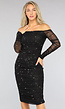 Glitter Off Shoulder Mesh Jurk