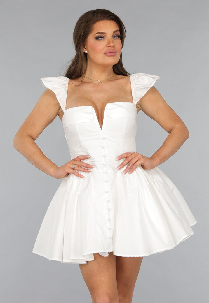 Wit Skaterjurkje met Ruffle Mouwtjes