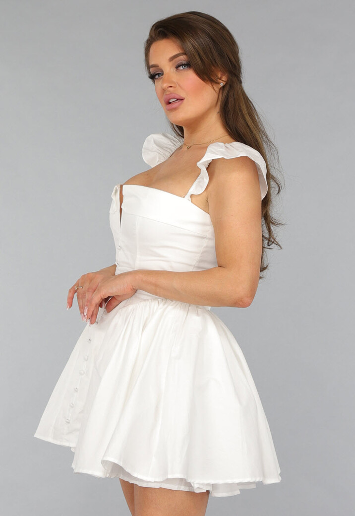 Wit Skaterjurkje met Ruffle Mouwtjes