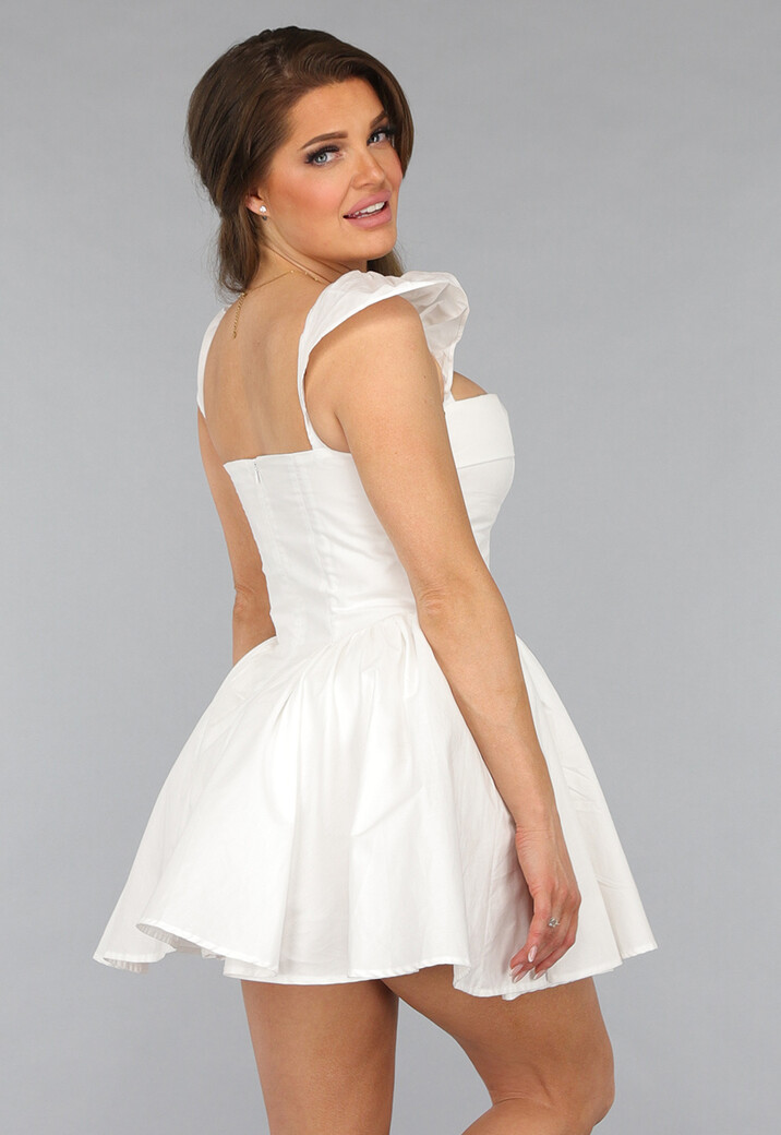 Wit Skaterjurkje met Ruffle Mouwtjes