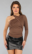 Bruine Geplooide Top met Gekruist Model