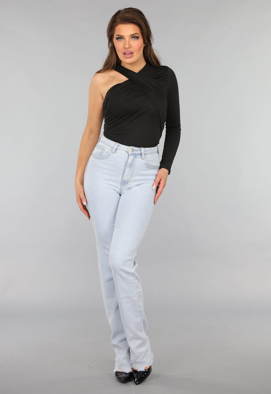 Top Asymmetrisch Middenlang Effen