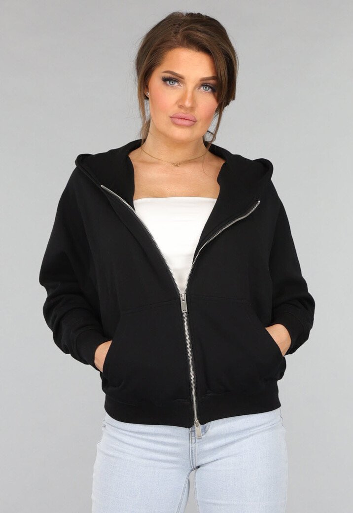 Oversized Zwart Vest met Zilveren Rits