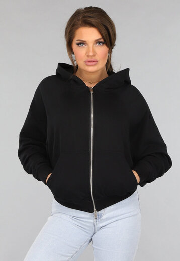 Oversized Zwart Vest met Zilveren Rits