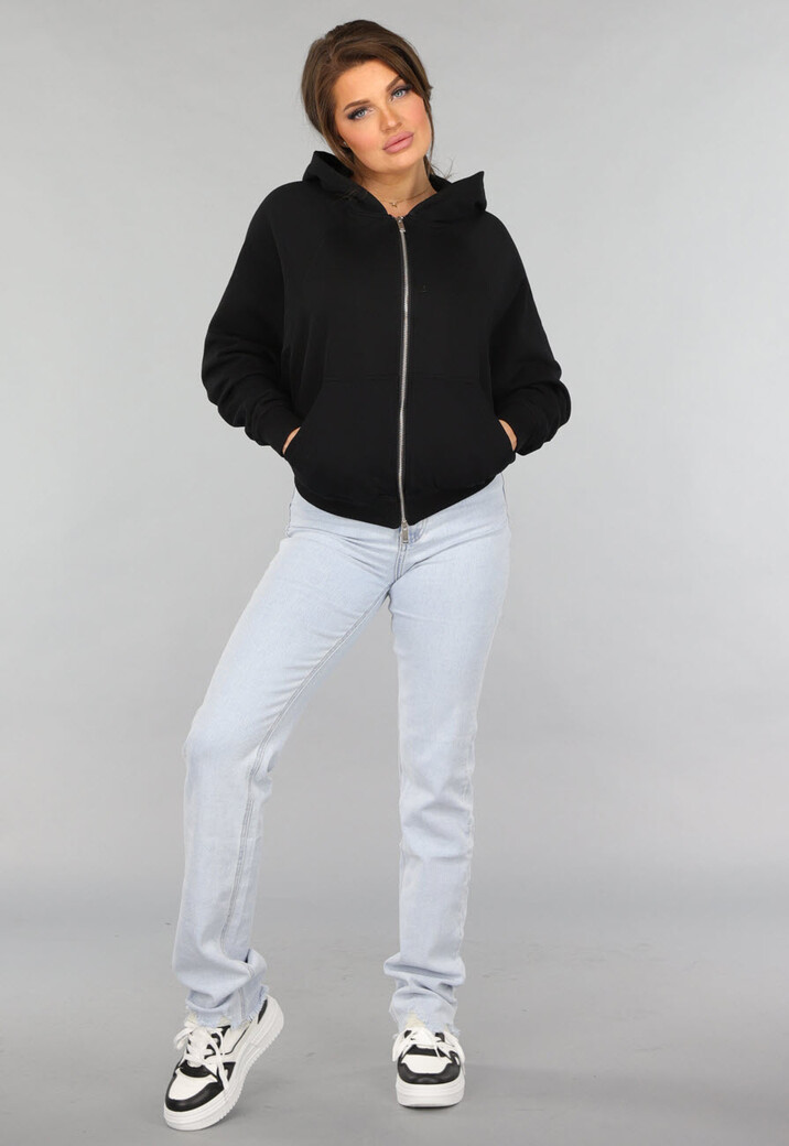 Oversized Zwart Vest met Zilveren Rits