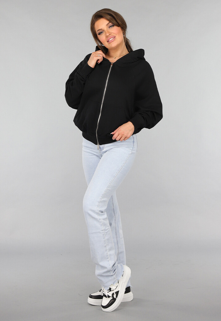 Oversized Zwart Vest met Zilveren Rits