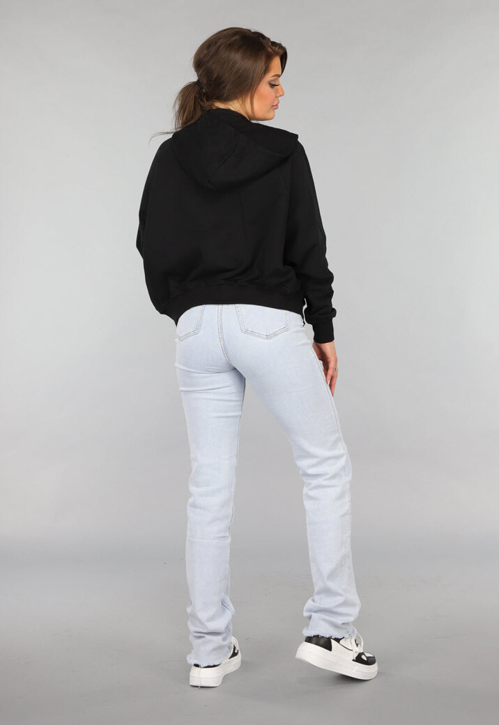 Oversized Zwart Vest met Zilveren Rits