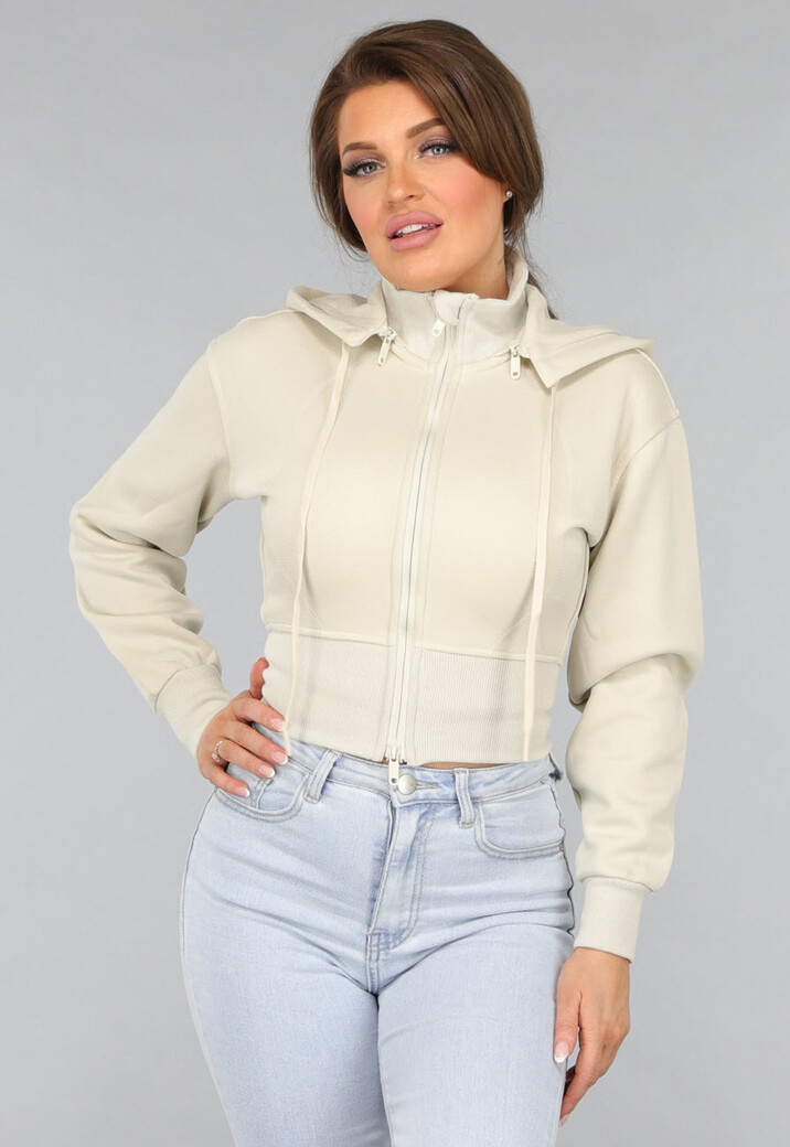 Kort Aansluitend Beige Vest met Rits