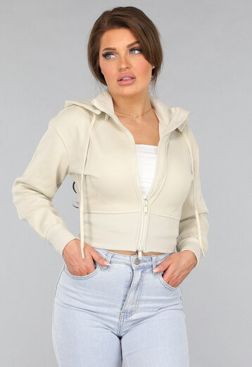 Kort Aansluitend Beige Vest met Rits