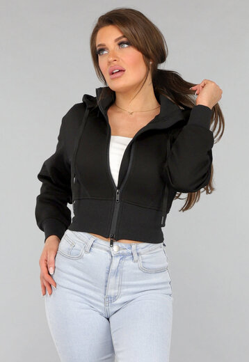 Zwart Vest in Kort Model met Afneembare Capuchon