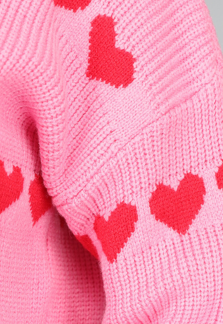 Lichtroze Gebreide Trui met Rode Hartjes
