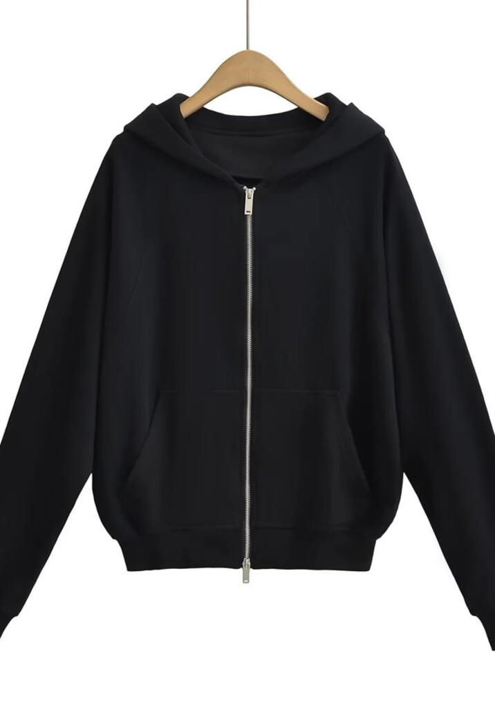 Oversized Zwart Vest met Zilveren Rits