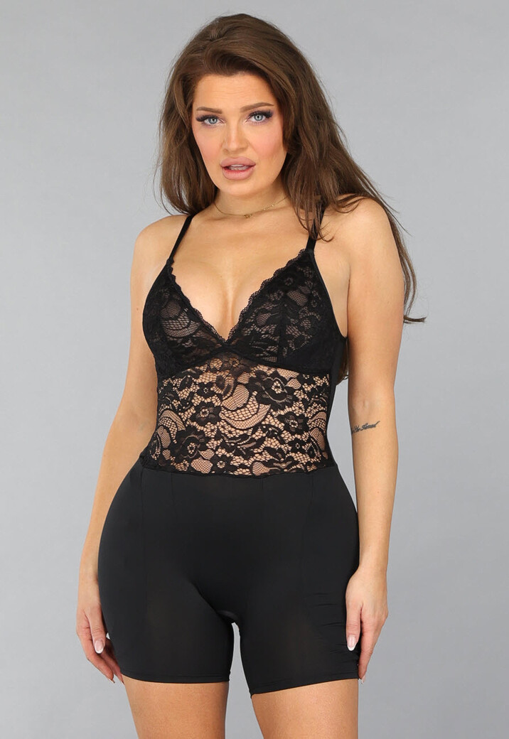 Shapewear Body met Kanten Details en Heup Pads