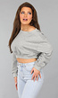 Grijze Cropped Trui met Pofmouwen