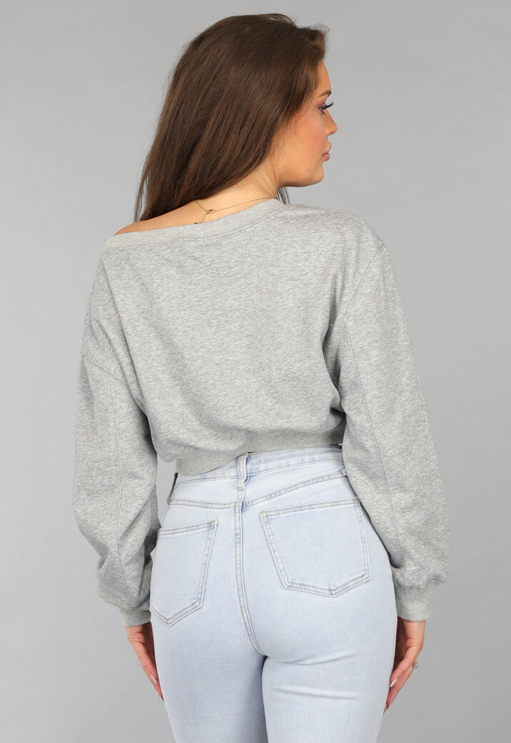 Grijze Cropped Trui met Pofmouwen