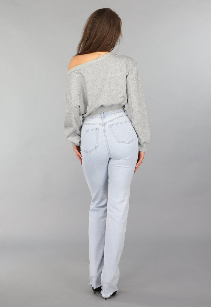 Grijze Cropped Trui met Pofmouwen