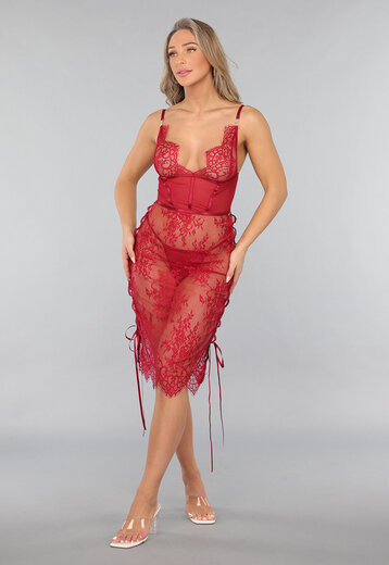 Rode Kanten Slipdress met Haaksluiting
