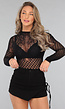 Zwarte Fishnet Bodysuit met Print