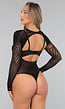 Zwarte Fishnet Bodysuit met Print