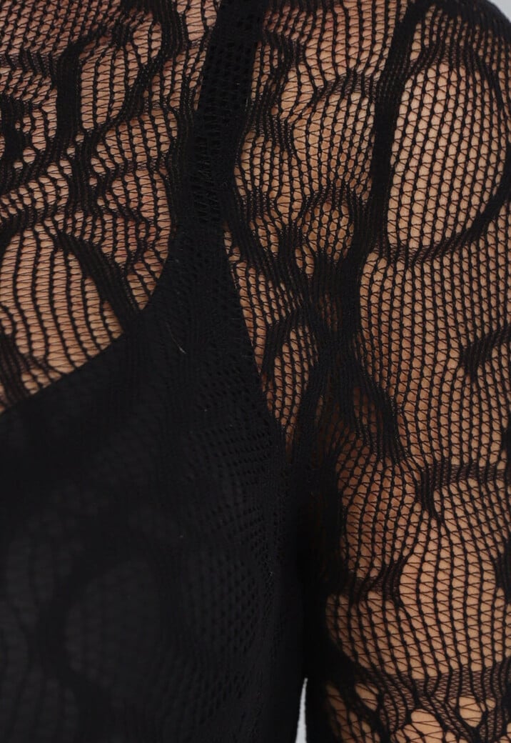 Zwarte Fishnet Bodysuit met Print