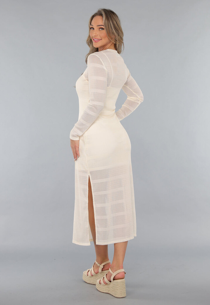 Beige Jurk met Structuur en Onderjurk