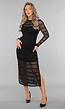 See Through Zwarte Crochet Look Jurk met Split