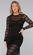 See Through Zwarte Crochet Look Jurk met Split