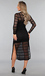 See Through Zwarte Crochet Look Jurk met Split