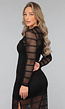 See Through Zwarte Crochet Look Jurk met Split