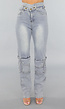 Tall Blauwe Denim Cargo Jeans met Overslag Taille
