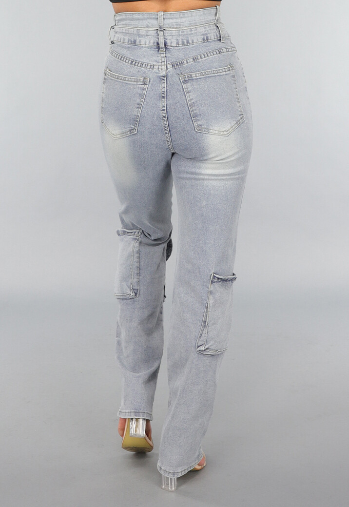 Tall Blauwe Denim Cargo Jeans met Overslag Taille