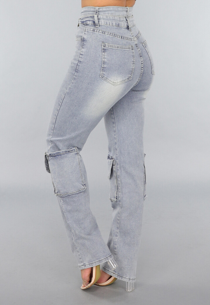 Tall Blauwe Denim Cargo Jeans met Overslag Taille